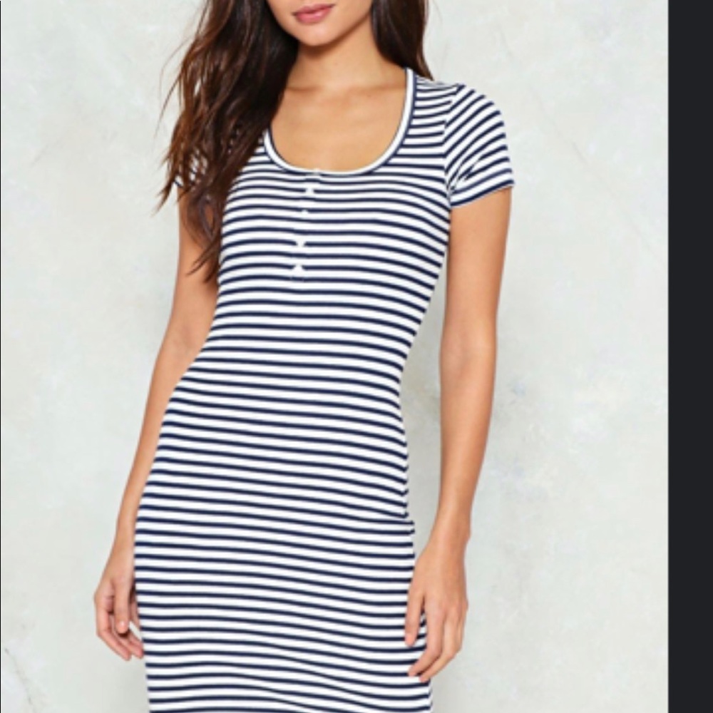 Navy & white striped dress by Brave Soul